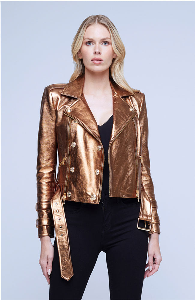 Billie Belted Leather Jkt Gold