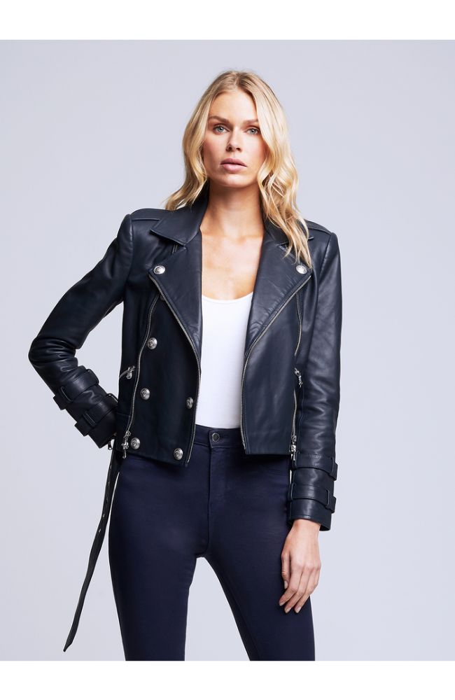 Billie Belted Leather Jacket in Midnight