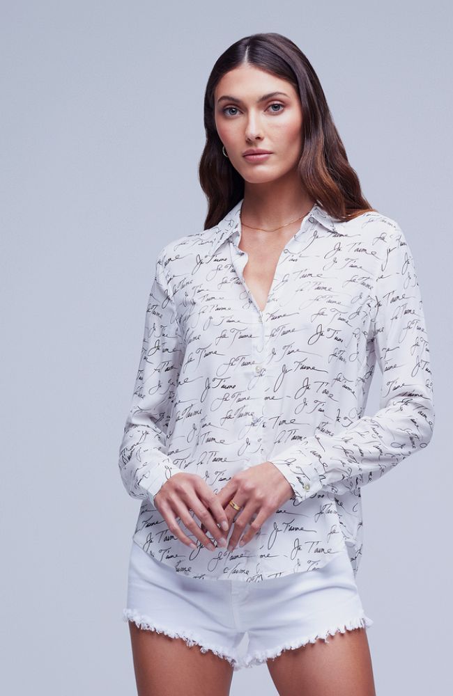 Holly Long Sleeve Blouse in White Black