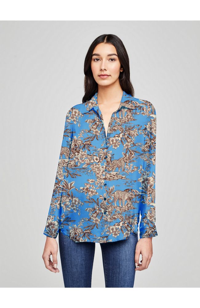 Nina LS Blouse in Light Blue Multi