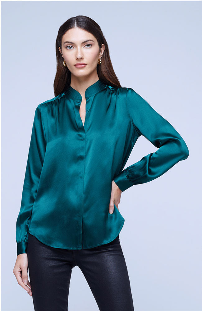 Bianca Band Collar Blouse Botanical Green