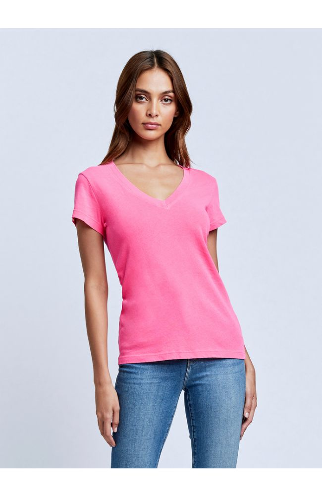 Becca Short Sleeve V Neck Tee in Diva Pink