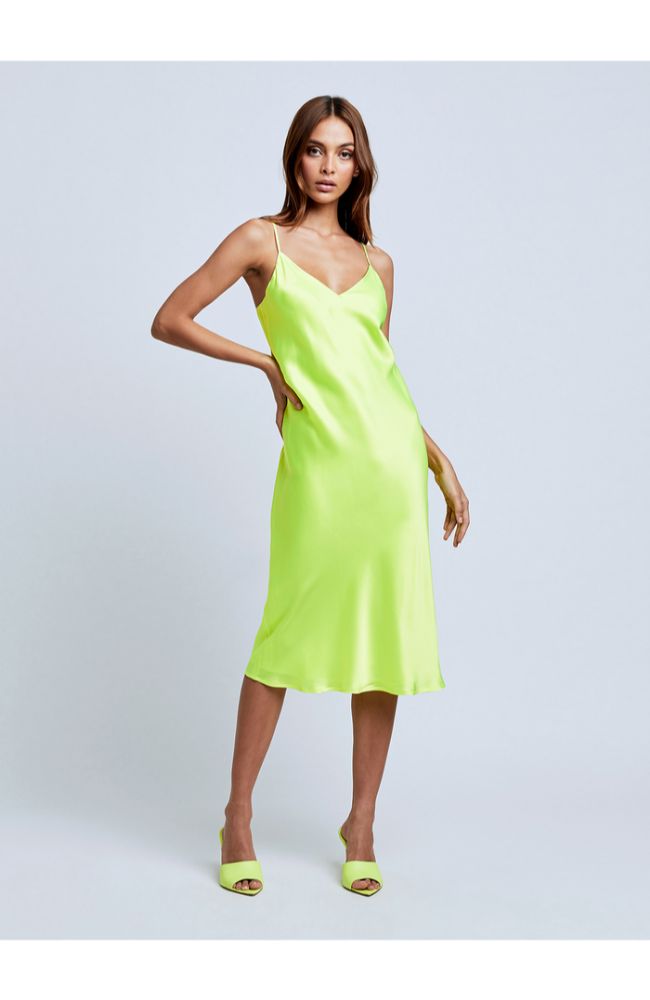 Jodie V Neck Slip Dress in Chartreuse