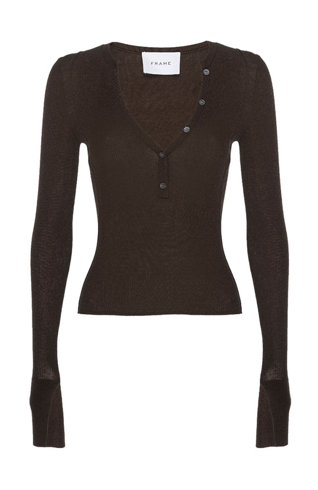 Rib Henley Sweater in Mahogany