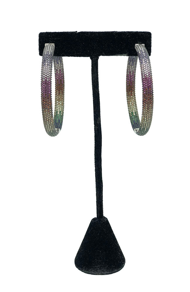 2" Multi Color Pave Hoops Silver