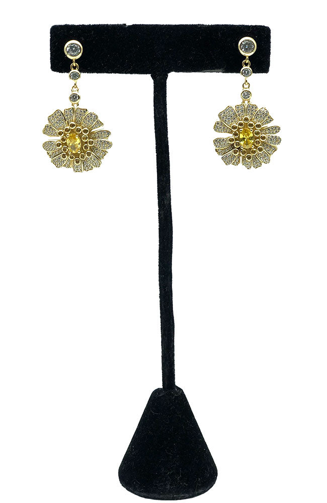 Gold Flower Earring Clear Pave