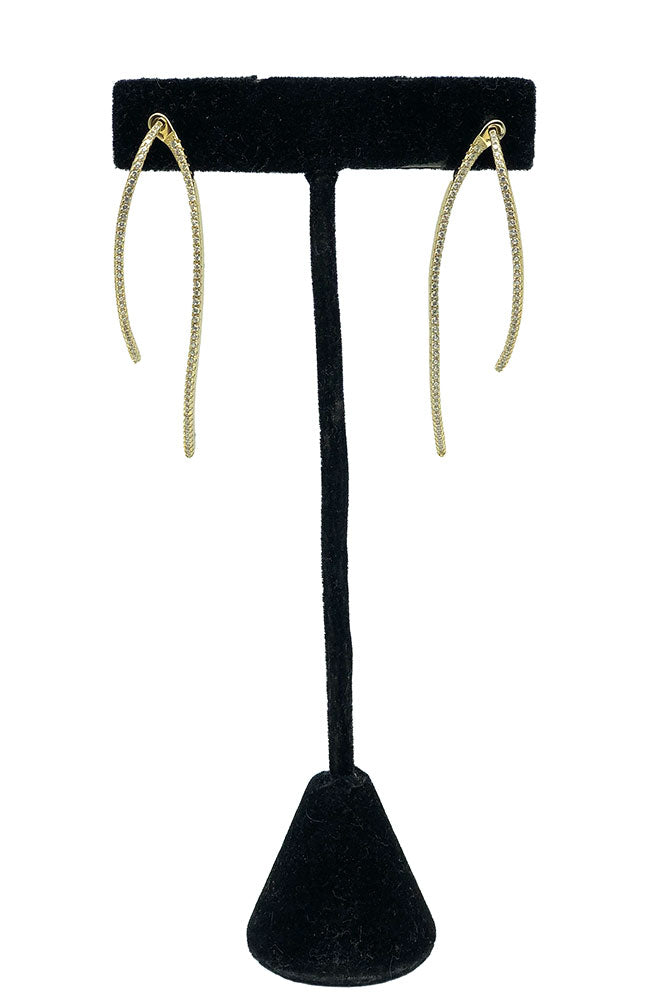 Curved Gold Pave String Earrings