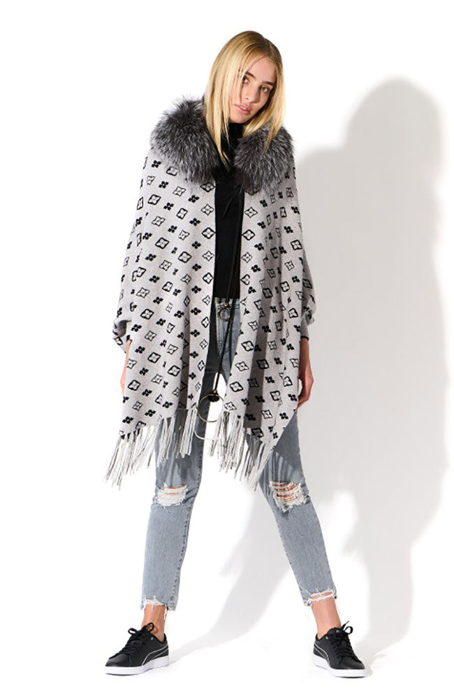 Clover Logo Cape Silver Fox Collar