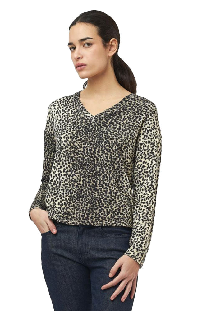 Leopard Print Long Sleeve V-neck Tee