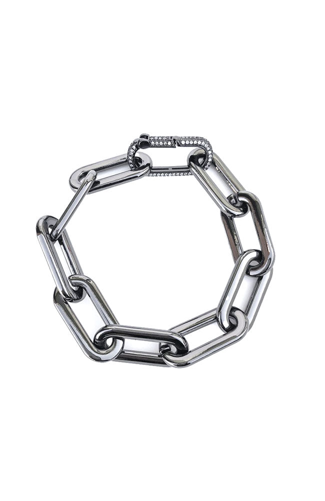 7" Hematite Link Bracelet CZ
