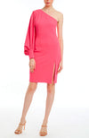 One Sleeve Crepe Dress Fuschia