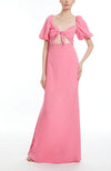 Tie Front Puff Sleeve Gown in Bubble Gum