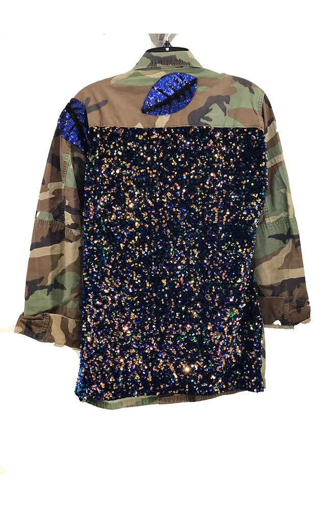 Green Camo Jacket Multi Blue Sequins