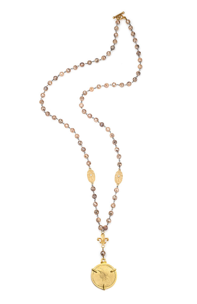 40" Faceted Apricot Druzy Necklace