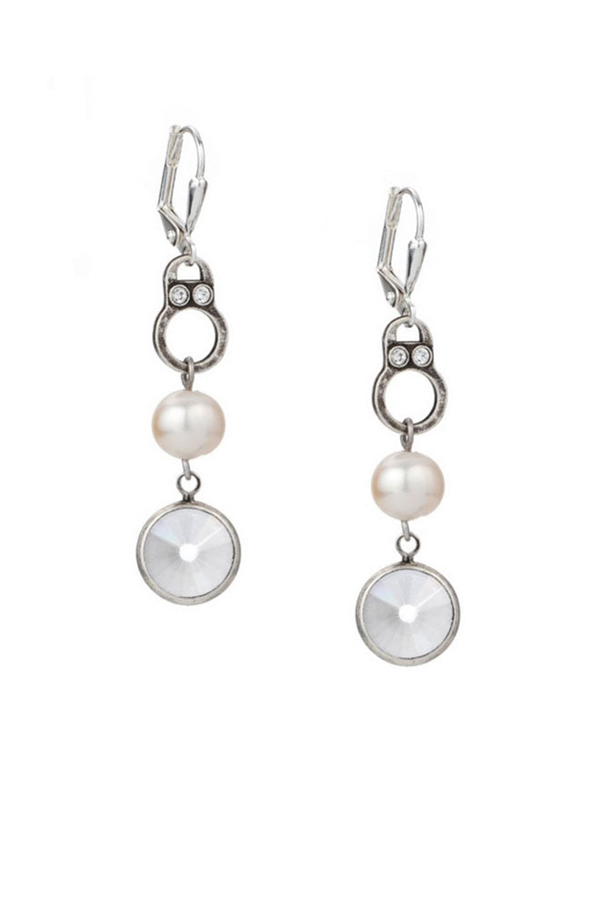 Pearl Crystal Rivoli Dangle Earrings