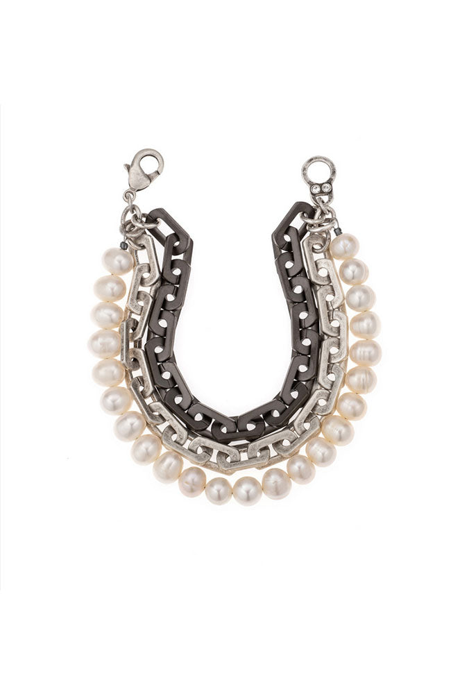 Triple Pearl Graphite Silver Bracelet