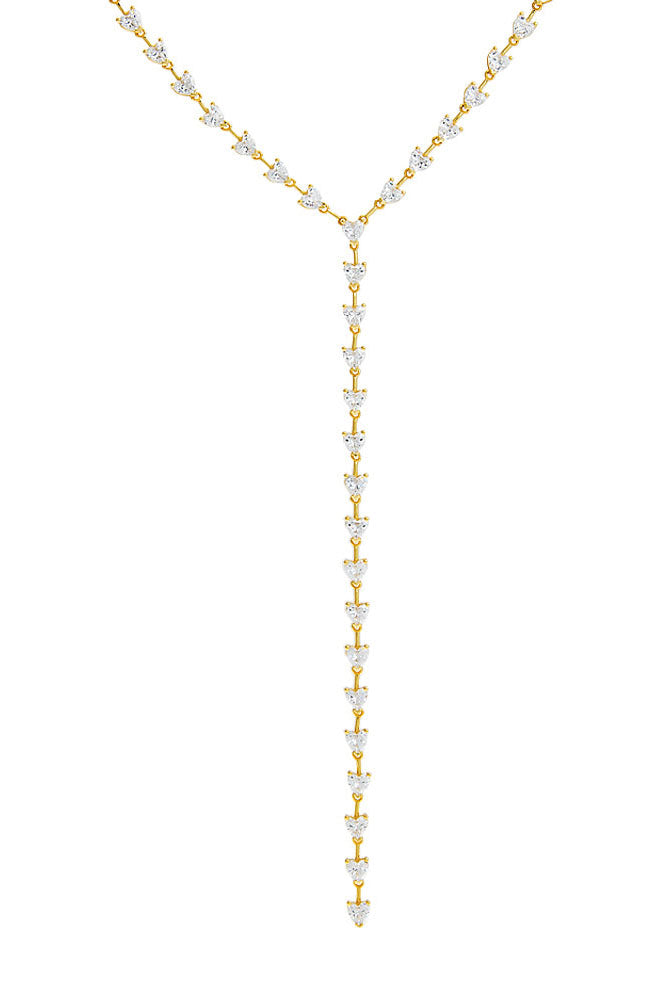 CZ Heart Stone Lariat in Gold