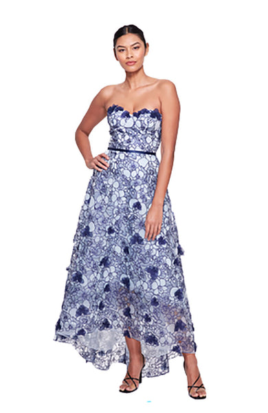 marchesa organza dress Notte Strapless Gown - Blue - Blue Size:4X draped floral detail at ED-053 Top-Quality Red Bandage Criss-Cross