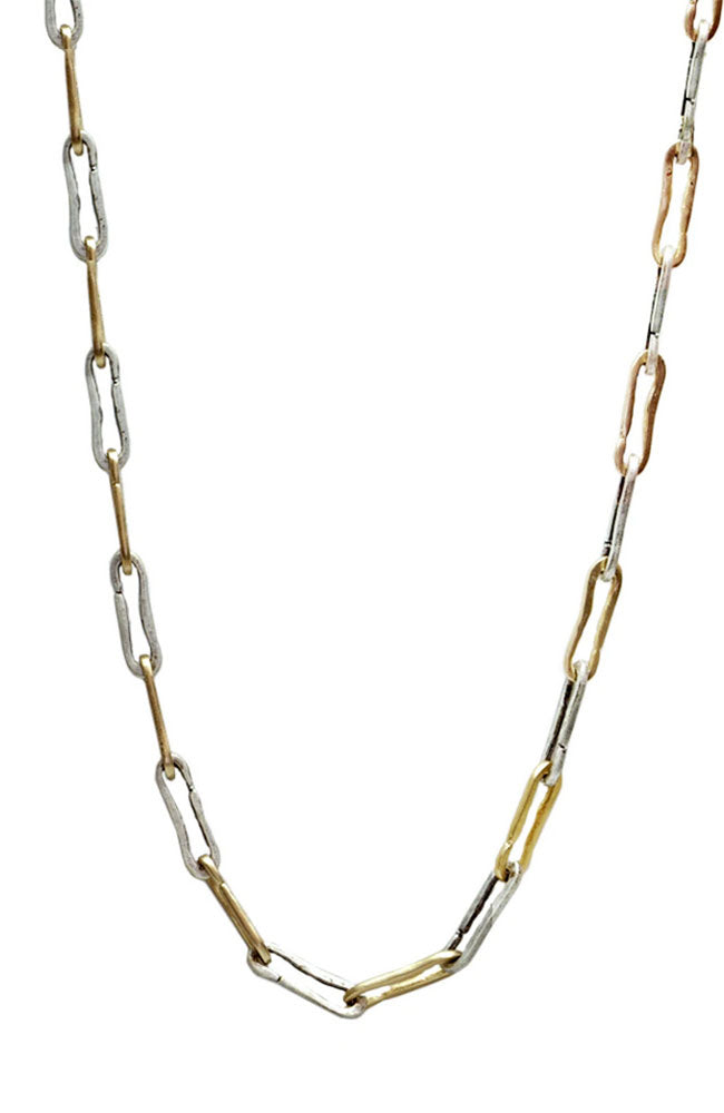 2 Tone Safety Pin Link Necklace Gold Silver