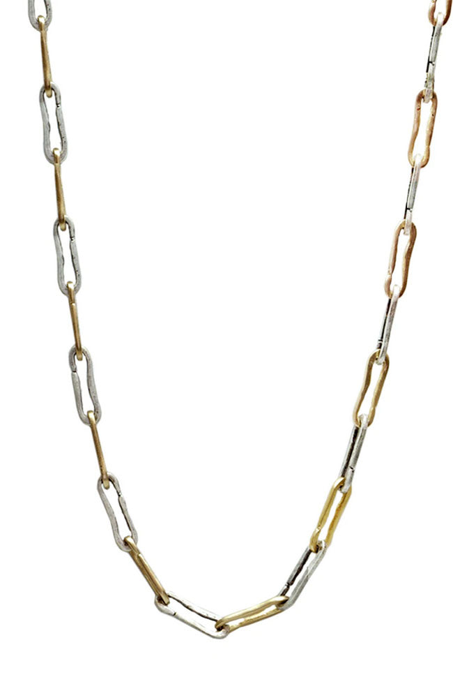 2 Tone Safety Pin Link Necklace Gold Silver
