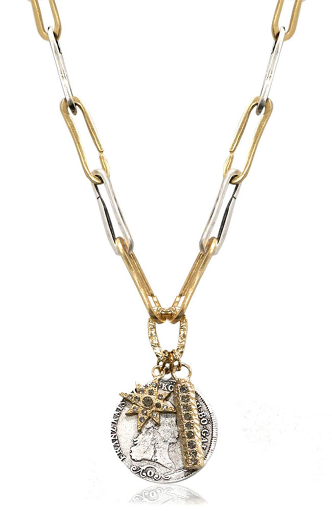 2 Tone Safety Pin Cluster Necklace