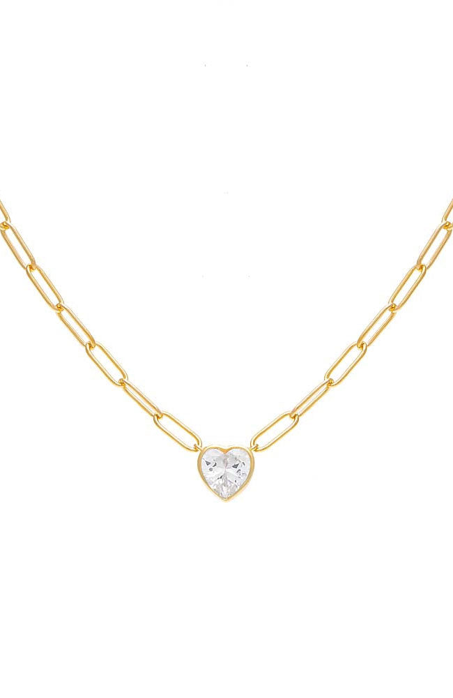 Bezel Heart Link Necklace Clear