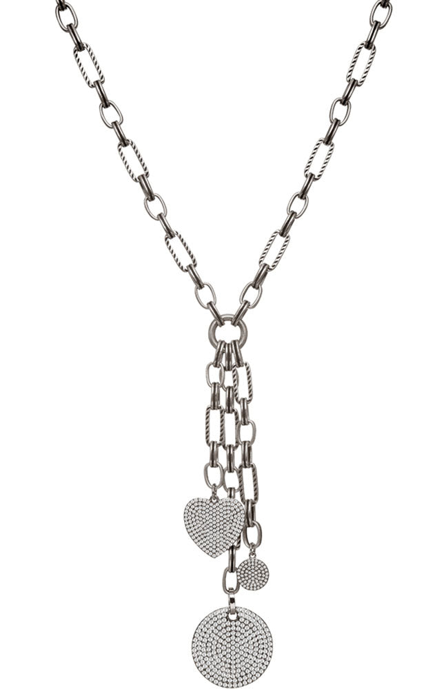 Antique Silver 3 Pave Drop Necklace