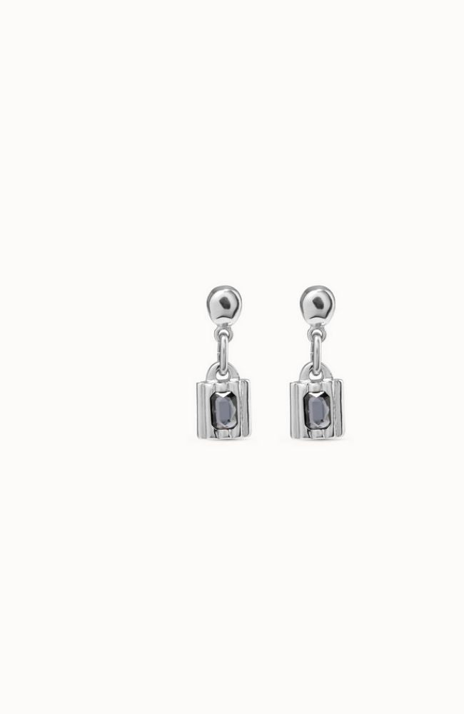 Lock Earring Silver Grey Stone