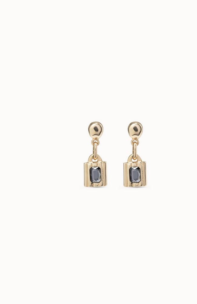 Lock Earring Gold Grey Stone