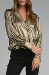 Long Sleeve Crossover Top in Gold
