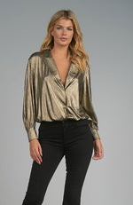 Long Sleeve Crossover Top in Gold