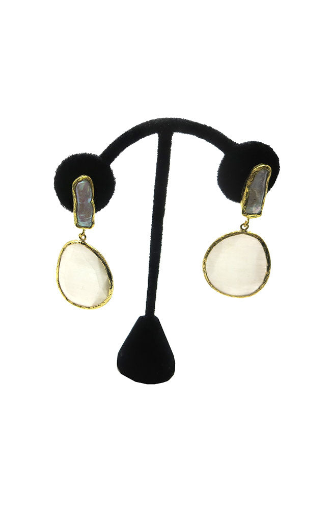 Gold Pearl Crystal Drop Earrings