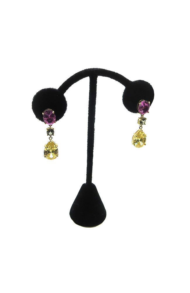 Gold Tri Color Drop Earrings