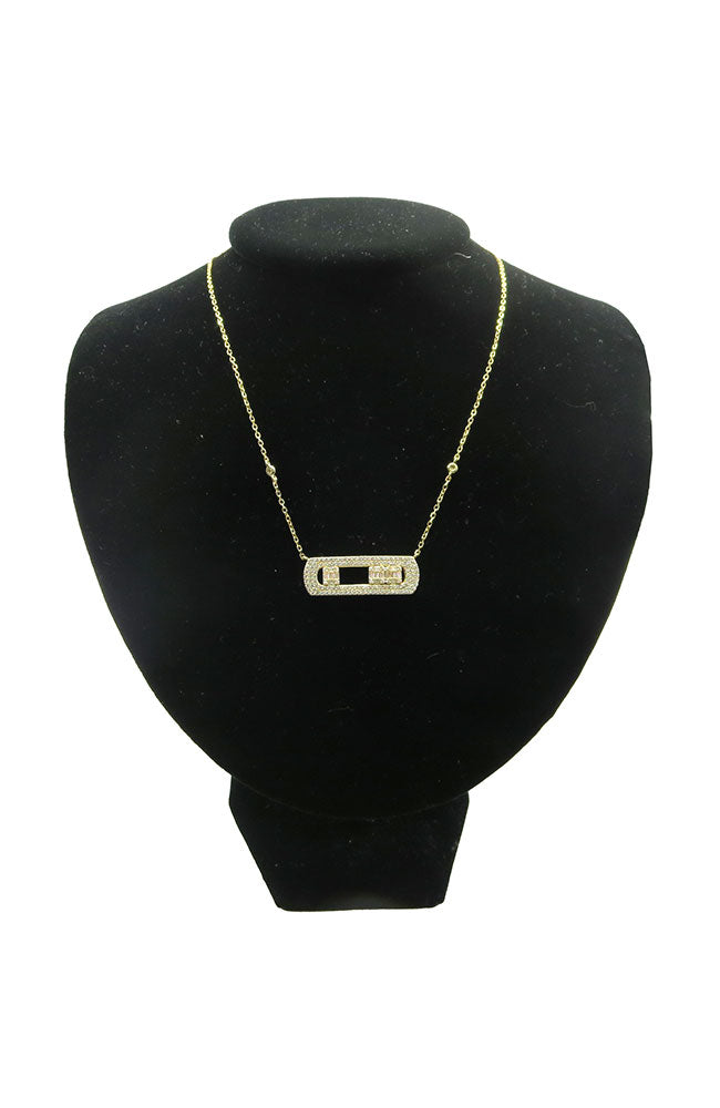Gold Pave Bar Necklace