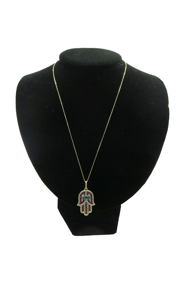 Gold Hamsa Crystal Necklace