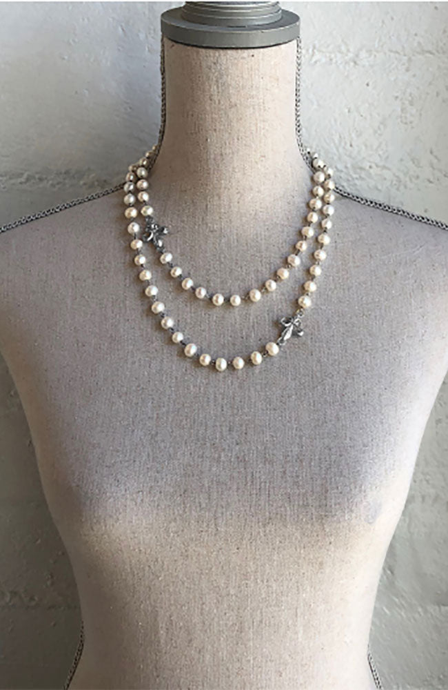 42" Freshwater Pearl Necklace with Sterling Fleur Connectors