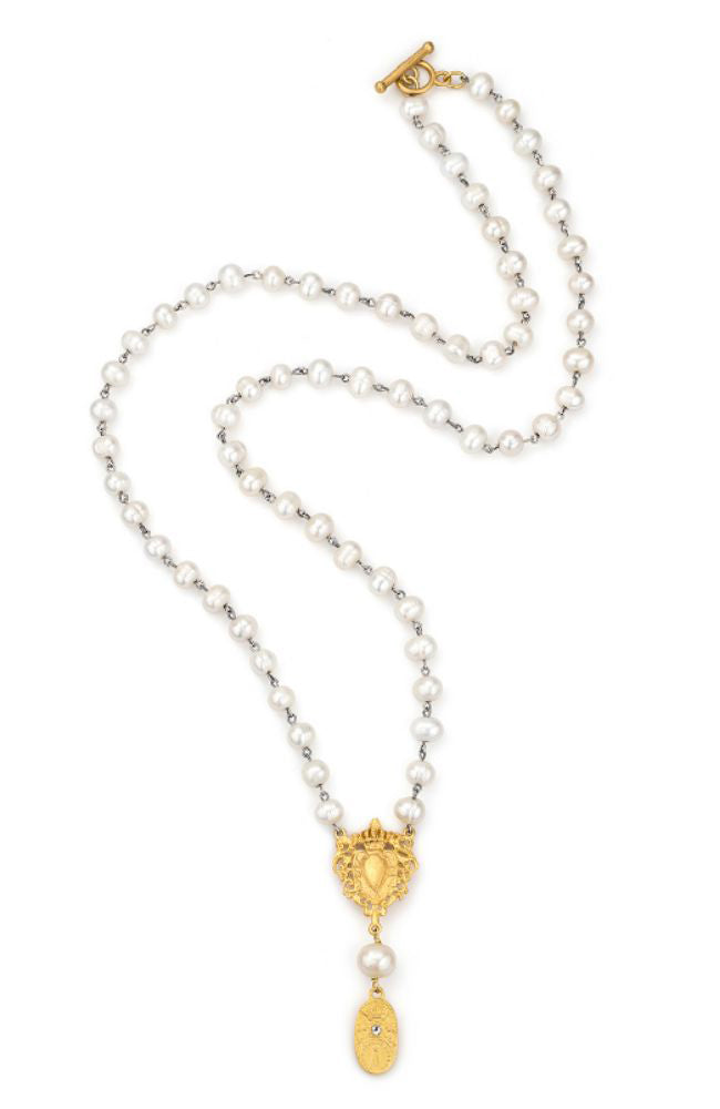 34" Pearl Linkage Heart Fob