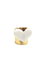 Antique Gold Adjustable White Heart Ring