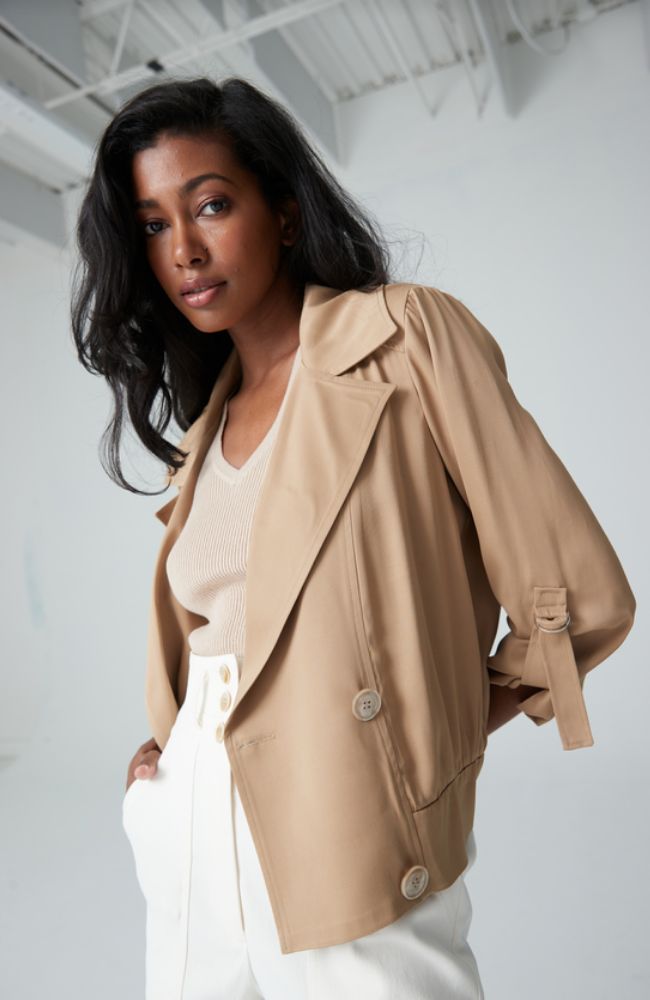 Double Breast Short Jacket Adjustable Sleeve