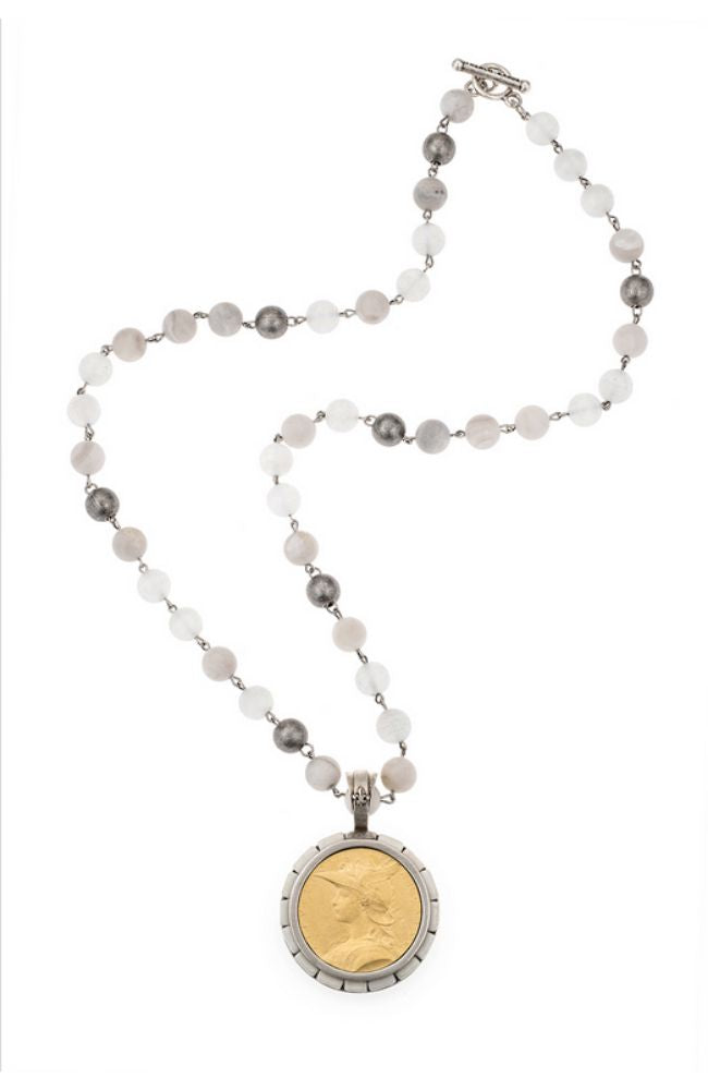 28" Linen Mix Linkage White Turquoise