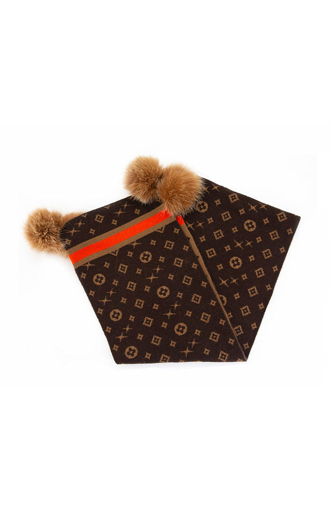 Scarf Monogram Pattern Fox Pom