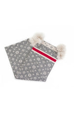 Scarf Monogram Pattern Fox Pom