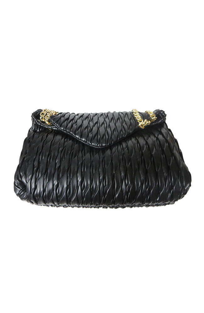 Flap Pleated Soft Nappa Handbag Black