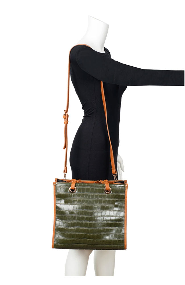 Embossed Croco Olive Handbag