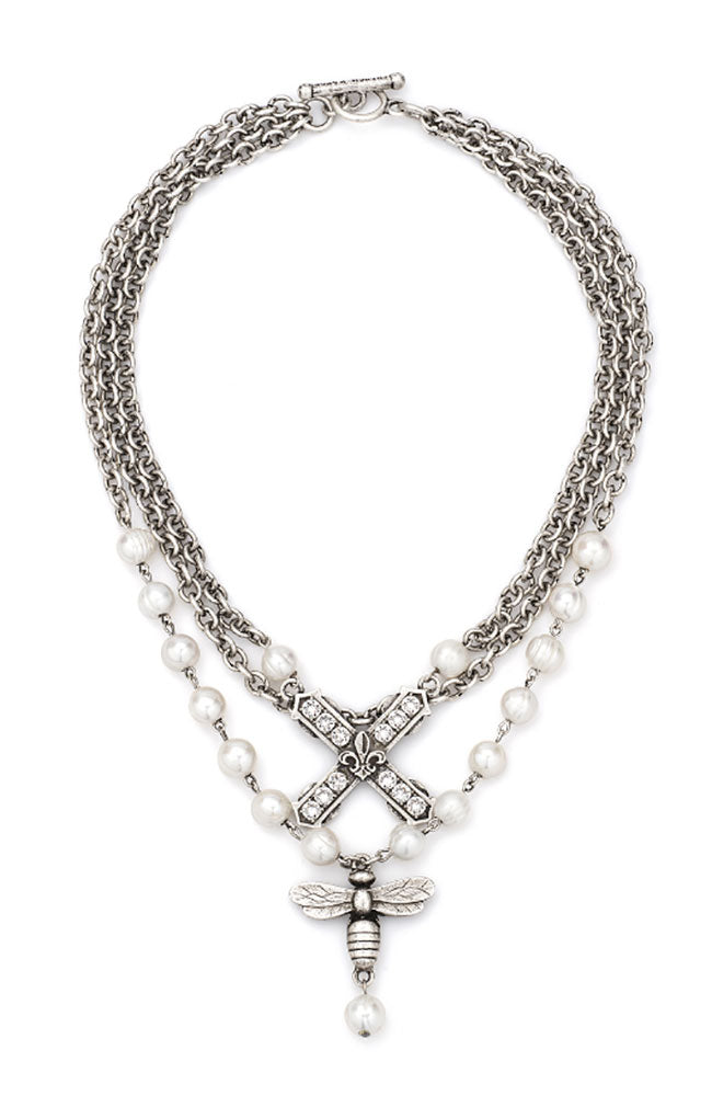 16" Silver Triple Strand Pearl Necklace