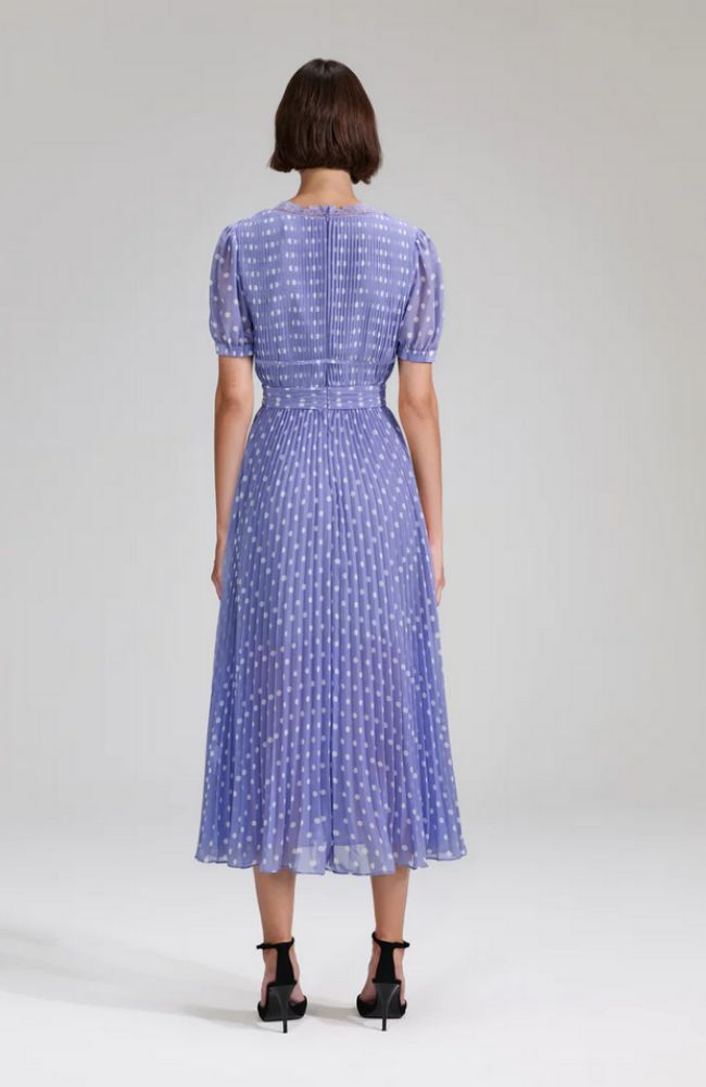 blue and purple polka dot dress May Crossover Bust Purple Polka Dot Dress