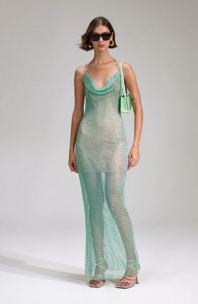 Hotfix Fishnet Cowl Maxi Dress