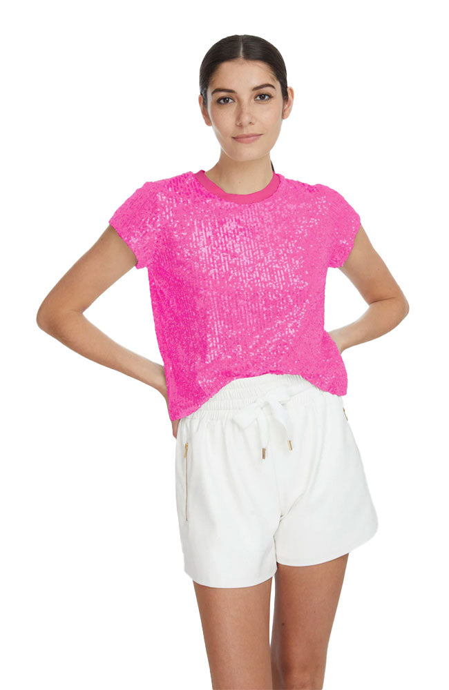 Kai Sequin Tee Shirt in Hot Pink
