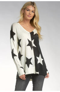 Oversized V Neck Sweater with Stars