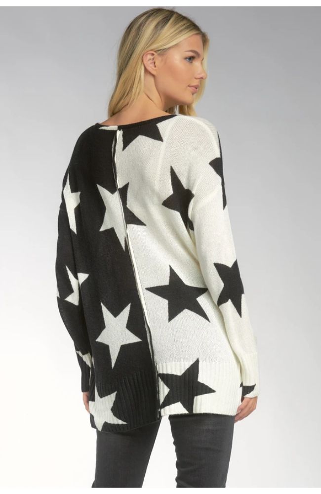 Oversized V Neck Sweater with Stars